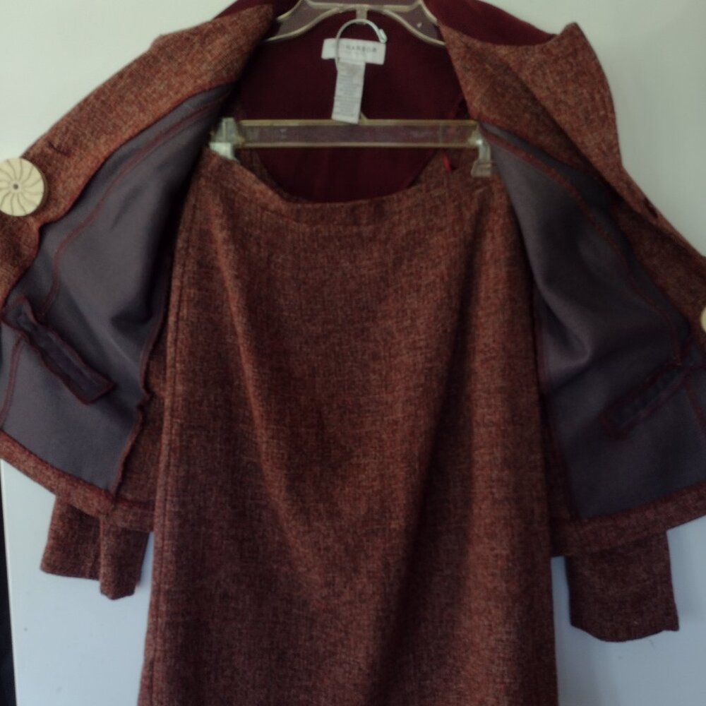 Sag Harbor Burgundy Shawl Collar Jacket and Skirt Set - Picture 2 of 6
